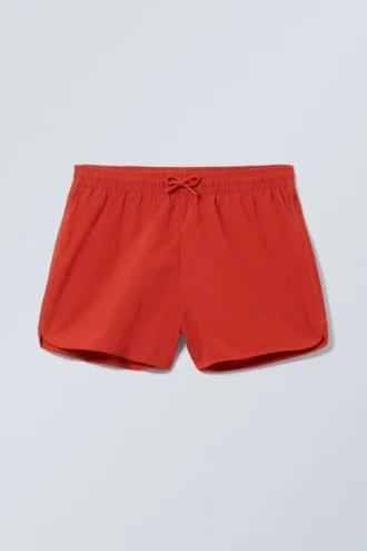 Structured Mid-Thigh Swim Shorts – Red Structured Mid-Thigh Swim Shorts – Red