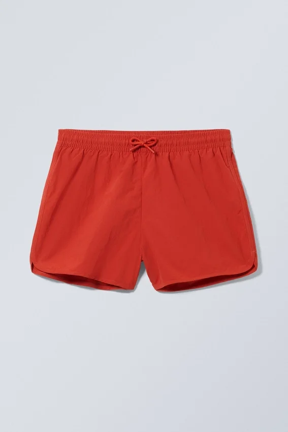Structured Mid-Thigh Swim Shorts – Red Structured Mid-Thigh Swim Shorts – Red
