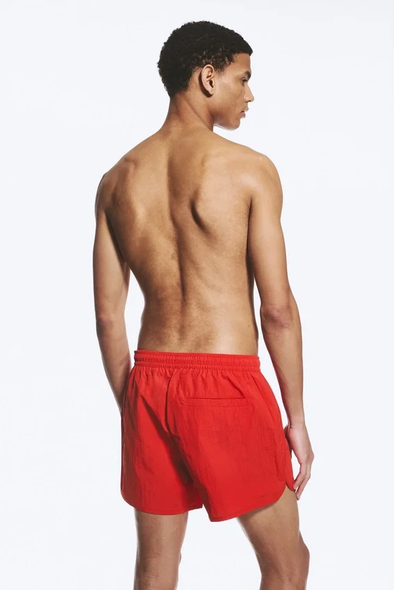 Structured Mid-Thigh Swim Shorts – Red Structured Mid-Thigh Swim Shorts – Red