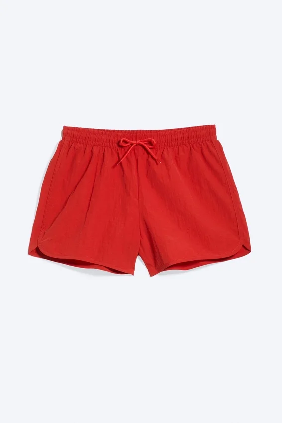 Structured Mid-Thigh Swim Shorts – Red Structured Mid-Thigh Swim Shorts – Red