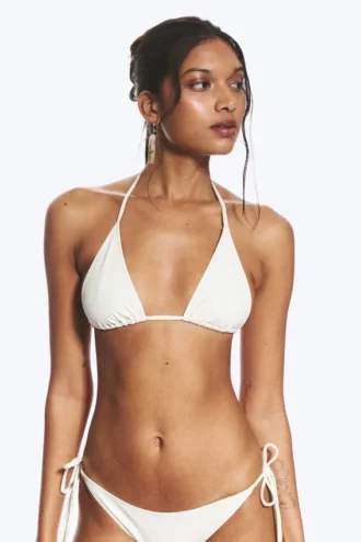 Structured Strappy Triangle Bikini Top – Light Beige