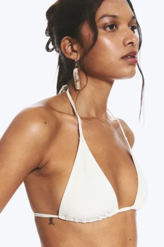 Structured Strappy Triangle Bikini Top – Light Beige