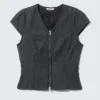 Structured Zip V-Neck Top – Dark Blue Structured Zip V-Neck Top – Dark Blue