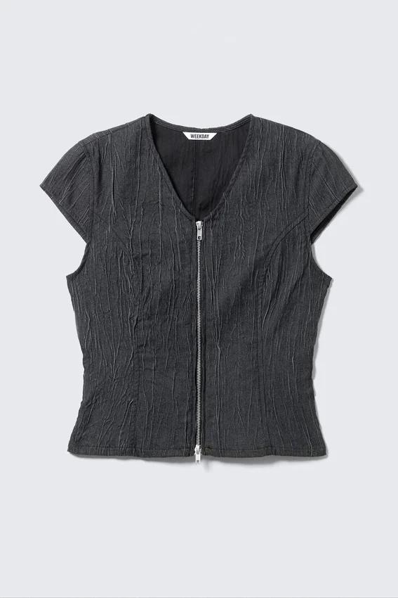Structured Zip V-Neck Top – Dark Blue Structured Zip V-Neck Top – Dark Blue