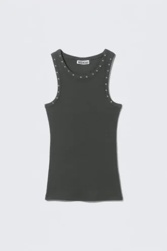 Stud Detailed Tank Top – Dark Grey – Studs