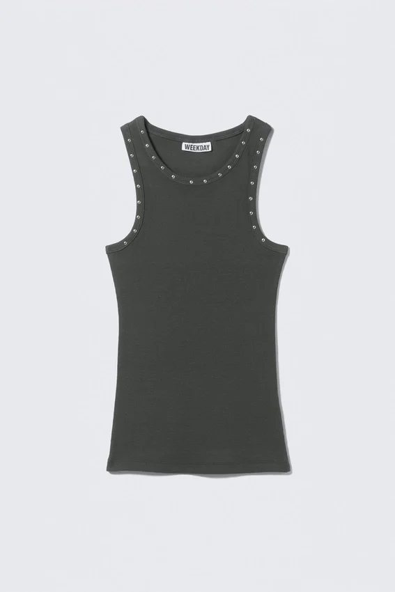 Stud Detailed Tank Top – Dark Grey – Studs Stud Detailed Tank Top – Dark Grey – Studs