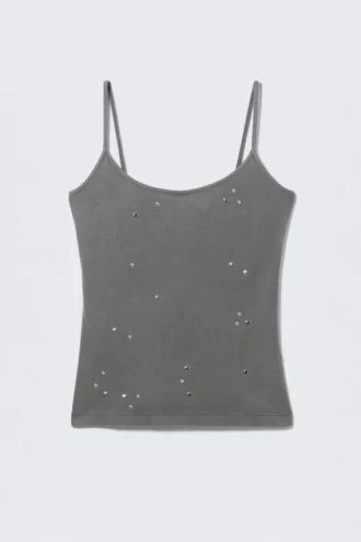 Studded Cotton Singlet – Dark Grey