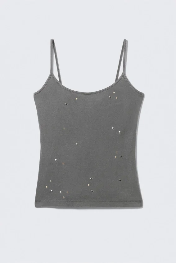 Studded Cotton Singlet – Dark Grey Studded Cotton Singlet – Dark Grey