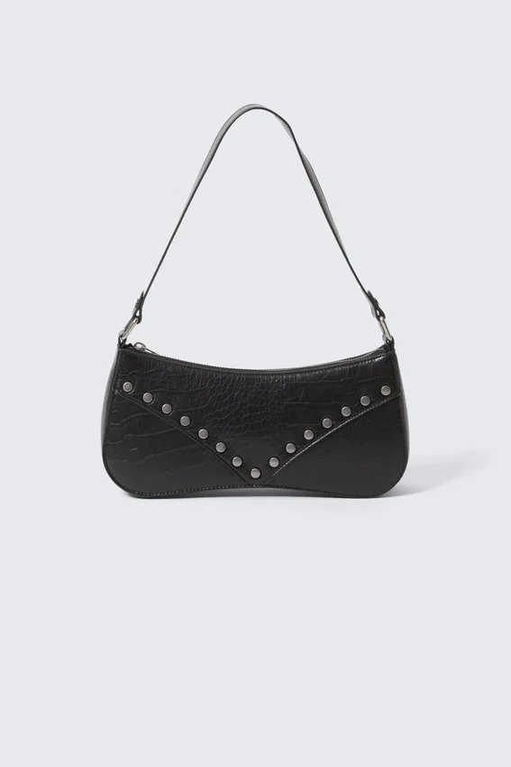 Studded Faux Leather Shoulder Bag – Black Studded Faux Leather Shoulder Bag – Black