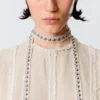 Studded Linen-Blend Choker Necklace – Beige Studded Linen-Blend Choker Necklace – Beige