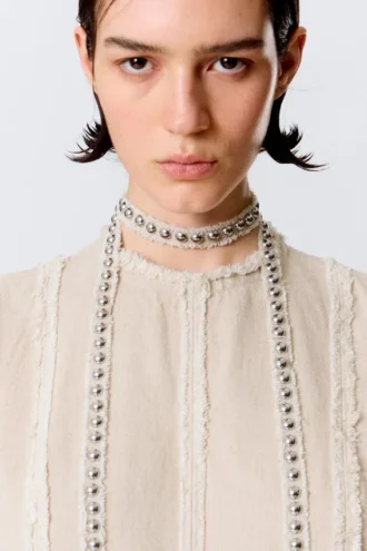 Studded Linen-Blend Choker Necklace – Beige Studded Linen-Blend Choker Necklace – Beige