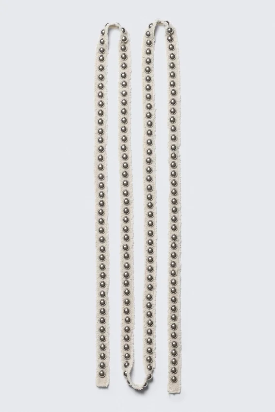 Studded Linen-Blend Choker Necklace – Beige Studded Linen-Blend Choker Necklace – Beige