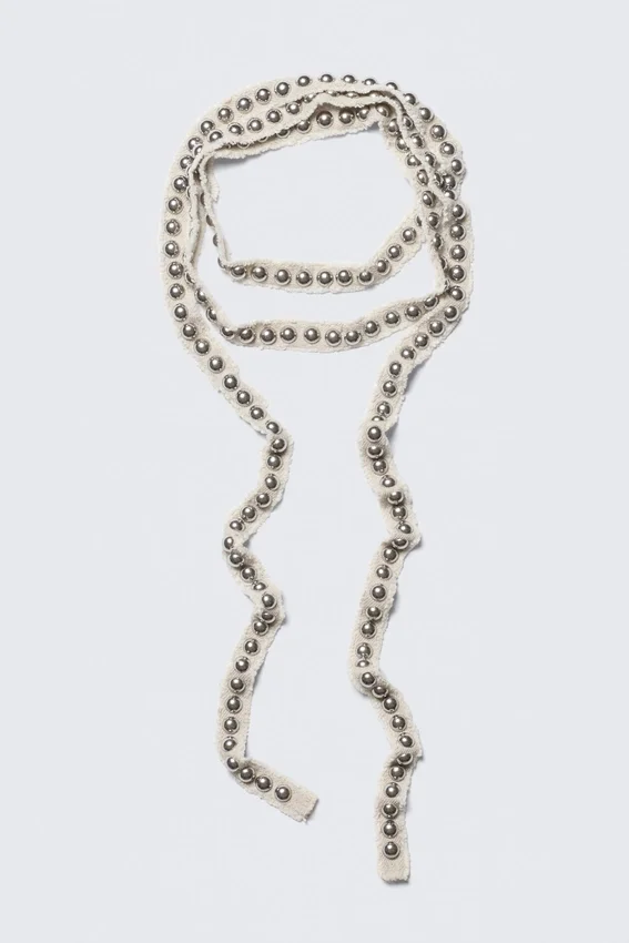 Studded Linen-Blend Choker Necklace – Beige Studded Linen-Blend Choker Necklace – Beige
