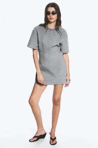 Studded Mini Scuba Tee Dress – Grey Melange – Studs