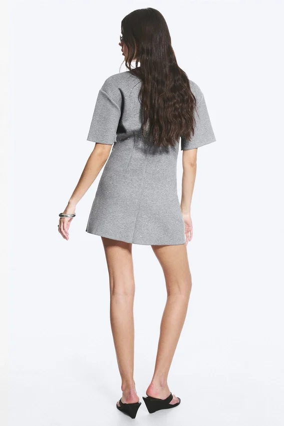 Studded Mini Scuba Tee Dress – Grey Melange – Studs Studded Mini Scuba Tee Dress – Grey Melange – Studs