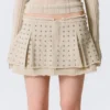 Studded Pleated Mini Skirt – Beige Studded Pleated Mini Skirt – Beige