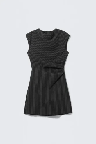 Suiting Open-Back Dress – Black Striped