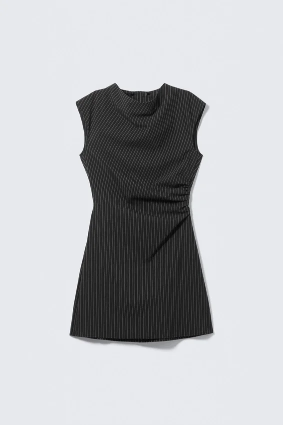 Suiting Open-Back Dress – Black Striped Suiting Open-Back Dress – Black Striped