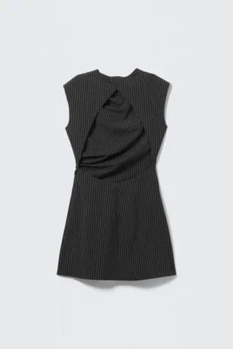Suiting Open-Back Dress – Black Striped