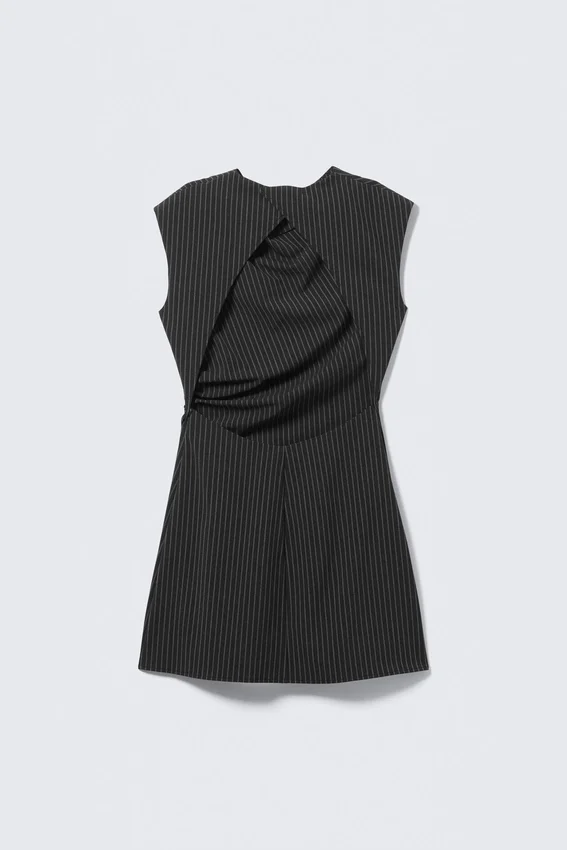 Suiting Open-Back Dress – Black Striped Suiting Open-Back Dress – Black Striped