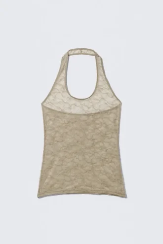 Swirly Lace Halterneck Top – Beige Swirly Lace Halterneck Top – Beige