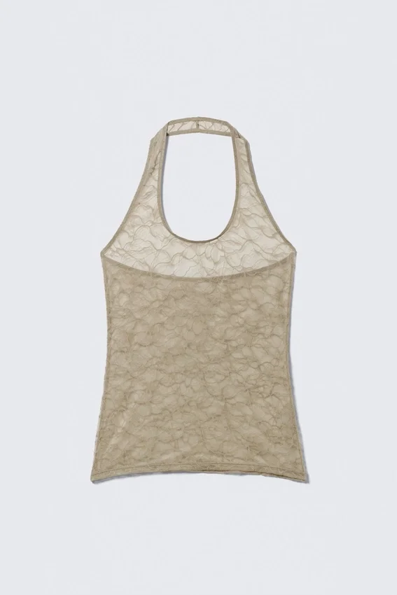 Swirly Lace Halterneck Top – Beige Swirly Lace Halterneck Top – Beige