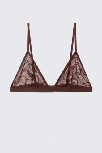Swirly Lace Triangle Bra – Dark Red