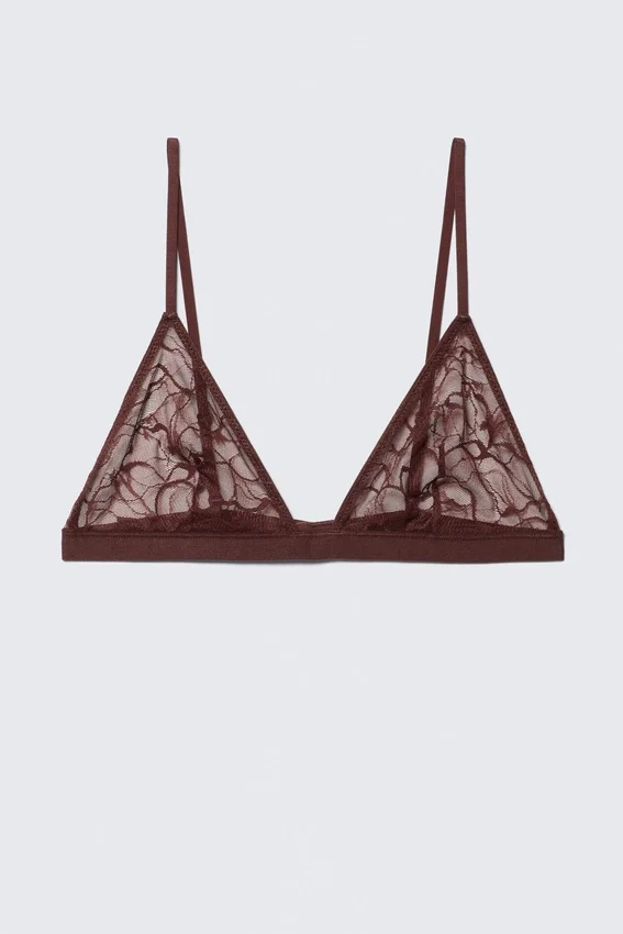 Swirly Lace Triangle Bra – Dark Red Swirly Lace Triangle Bra – Dark Red