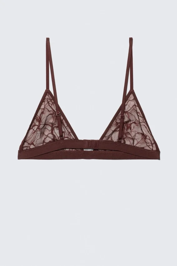 Swirly Lace Triangle Bra – Dark Red Swirly Lace Triangle Bra – Dark Red
