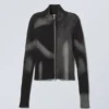 Taiki Rib Knit Zip Cardigan – Two Tone Black & Grey Strokes Taiki Rib Knit Zip Cardigan – Two Tone Black & Grey Strokes