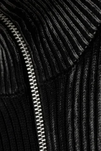 Taiki Rib Knit Zip Cardigan – Two Tone Black & Grey Strokes