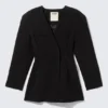 Tailored Linen-Blend Blazer Dress – Black
