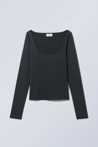 Tea Scoop Neck Long Sleeve Top – Black Tea Scoop Neck Long Sleeve Top – Black