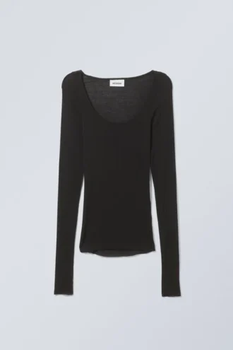 Tea Sheer Long Sleeve Top – Black