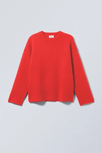 Teo Oversized Wool Blend Knit Sweater – Bright Red
