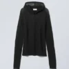 Terri Wool Blend Sheer Knit Hoodie – Black Terri Wool Blend Sheer Knit Hoodie – Black