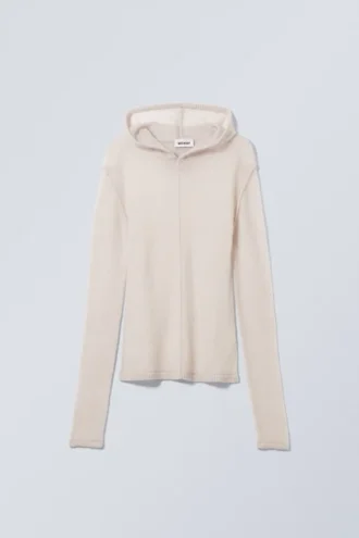Terri Wool Blend Sheer Knit Hoodie – Light Grey Terri Wool Blend Sheer Knit Hoodie – Light Grey