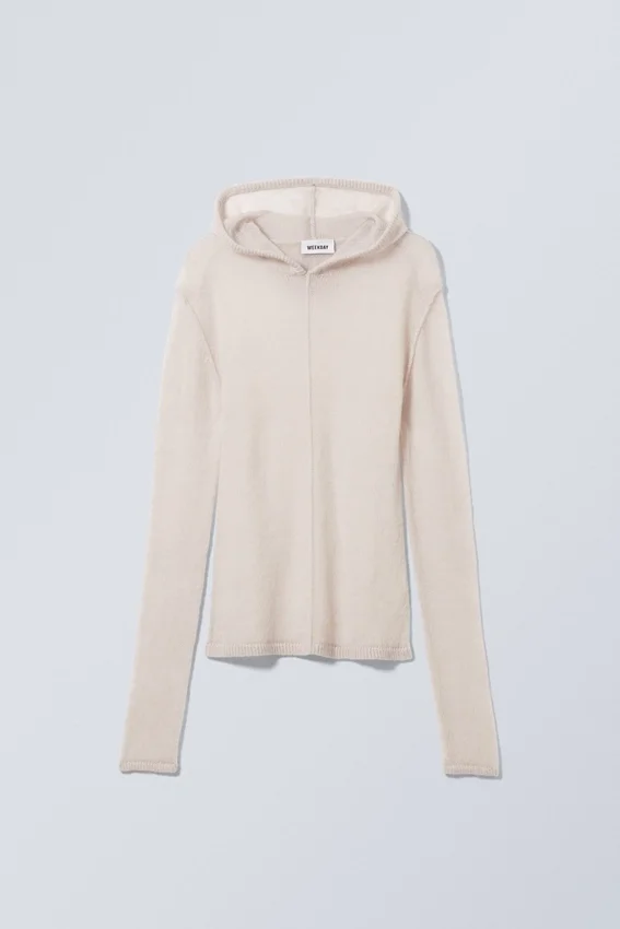 Terri Wool Blend Sheer Knit Hoodie – Light Grey Terri Wool Blend Sheer Knit Hoodie – Light Grey