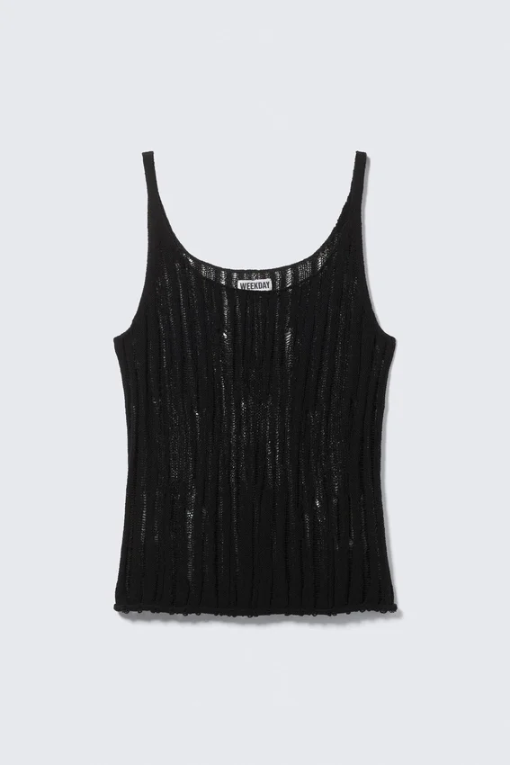 Textured Knitted Tank Top – Black Textured Knitted Tank Top – Black