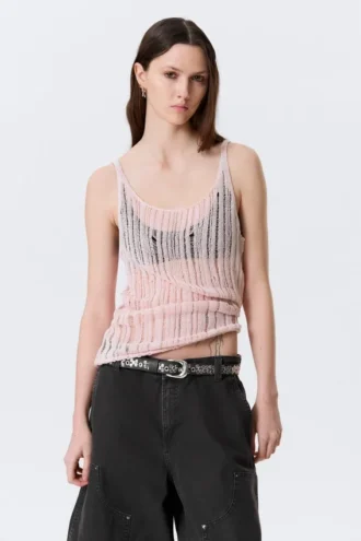 Textured Knitted Tank Top – Light Pink