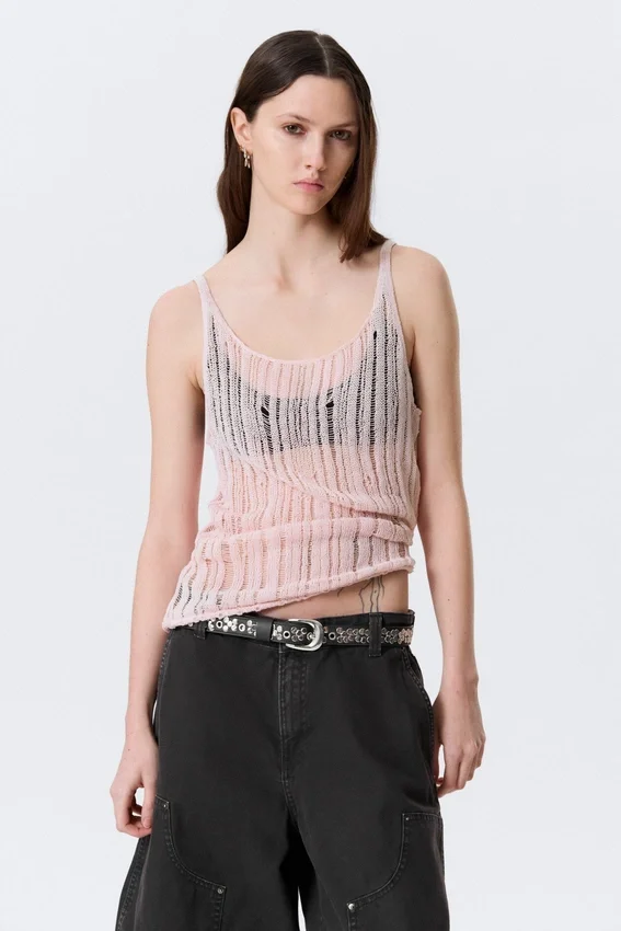 Textured Knitted Tank Top – Light Pink Textured Knitted Tank Top – Light Pink