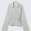 Textured Long-Sleeved Wrap Shirt – Light Grey Textured Long-Sleeved Wrap Shirt – Light Grey