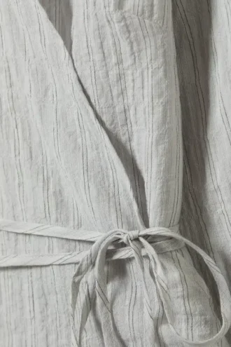 Textured Long-Sleeved Wrap Shirt – Light Grey