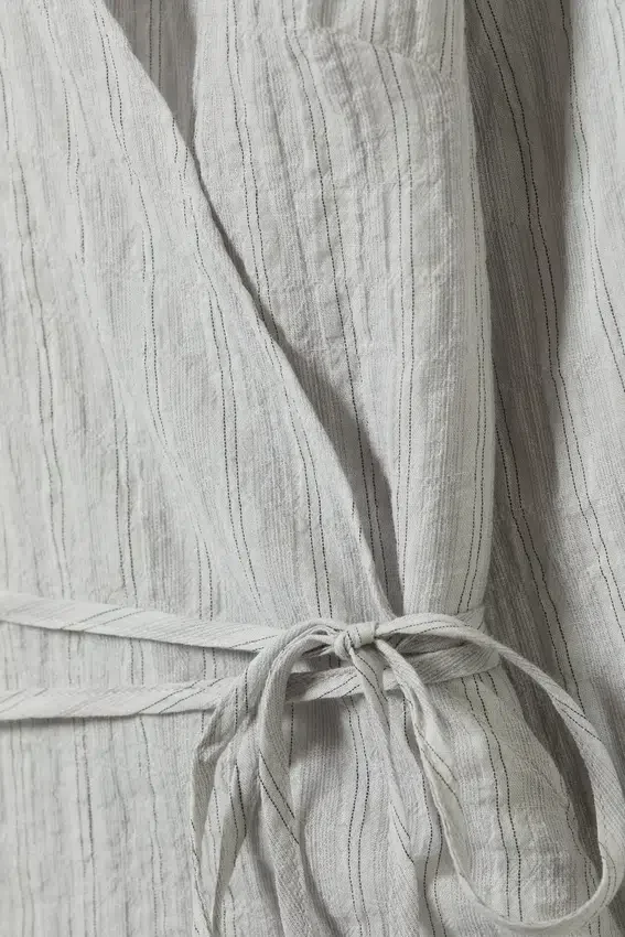 Textured Long-Sleeved Wrap Shirt – Light Grey Textured Long-Sleeved Wrap Shirt – Light Grey