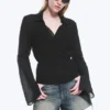 Textured Long-Sleeved Wrap Shirt – Transparent Black Textured Long-Sleeved Wrap Shirt – Transparent Black