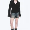 Textured Long-Sleeved Wrap Shirt – Transparent Black Textured Long-Sleeved Wrap Shirt – Transparent Black