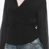 Textured Long-Sleeved Wrap Shirt – Transparent Black Textured Long-Sleeved Wrap Shirt – Transparent Black