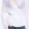 Textured Long-Sleeved Wrap Shirt – Transparent White