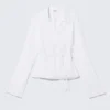 Textured Long-Sleeved Wrap Shirt – Transparent White