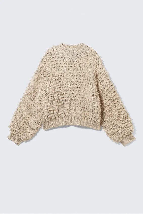 Textured Loop Knit Sweater – Beige Textured Loop Knit Sweater – Beige